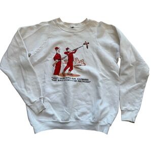 Vintage Fruit of the Loom Bill Davey Hunting Cartoon Sweatshirt White XL USA